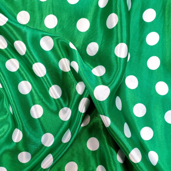 White Polkadots on Green Satin